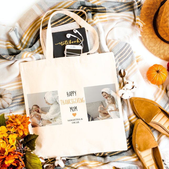 Modern Collage Photo Happy Thanksgiving Mom Tote Bag (Creator Uploaded)