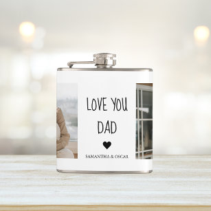 Modern Collage Photo & Love You Dad Gift Hip Flask
