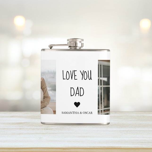 Modern Collage Photo & Love You Dad Gift Hip Flask (Creator Uploaded)