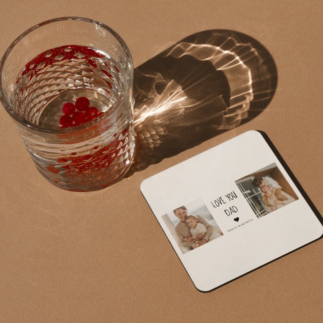 Modern Collage Photo & Love You Dad Gift Square Paper Coaster (Creator Uploaded)