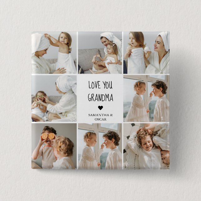 Modern Collage Photo Love You Grandma Best Gift 2 Inch Square Button (Front)