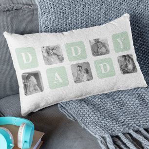 Modern Collage Photo Mint & Happy FathersDay Gift Lumbar Pillow