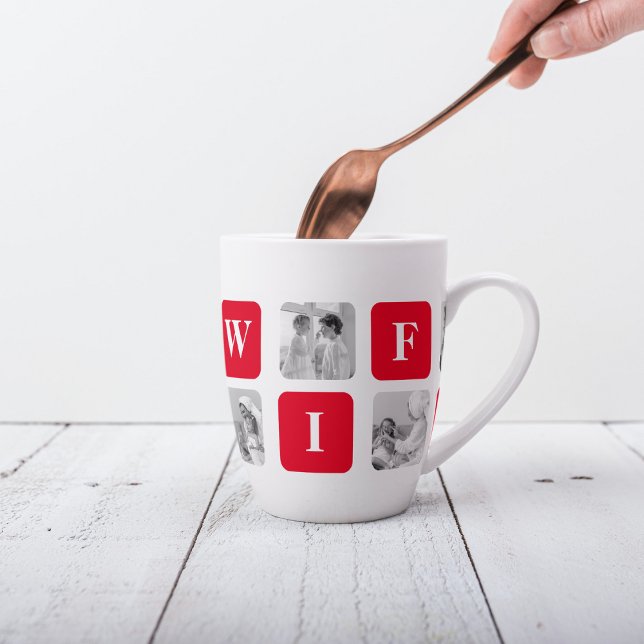 Modern Collage Photo & Red Gift For Lovely Wifey Latte Mug (Creator Uploaded)