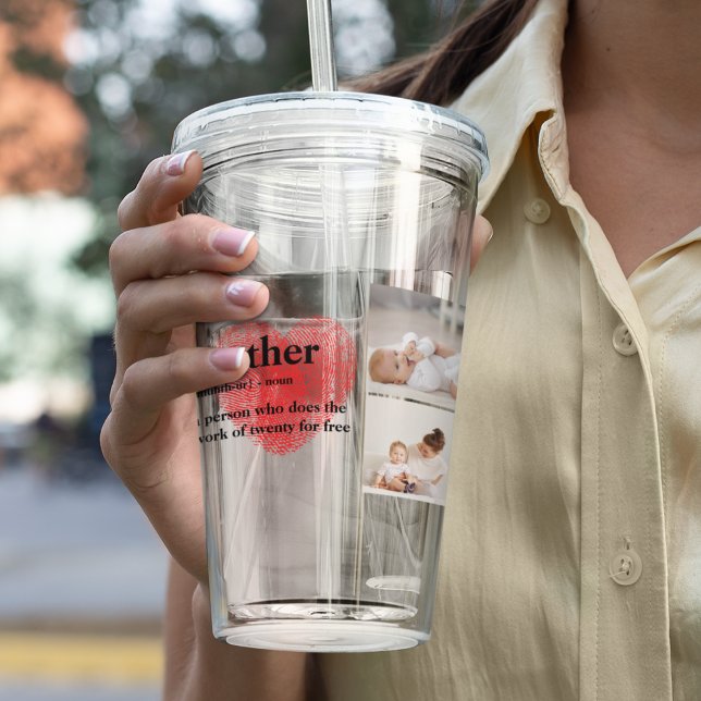 Modern Collage Photo & Red Heart Mother Gift Acrylic Tumbler (Creator Uploaded)