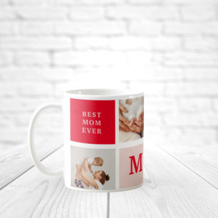 Modern Collage Photo Red & Pink Best Mom Ever Gift Coffee Mug