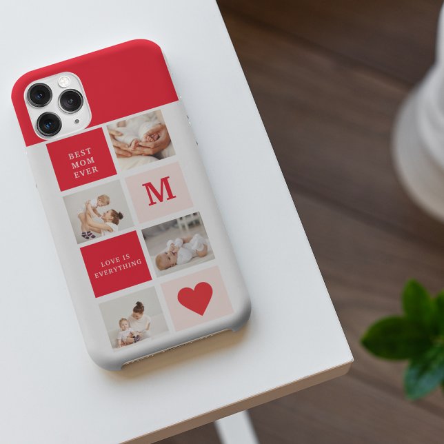 Modern Collage Photo Red & Pink Best Mom Ever Gift iPhone Case (Creator Uploaded)
