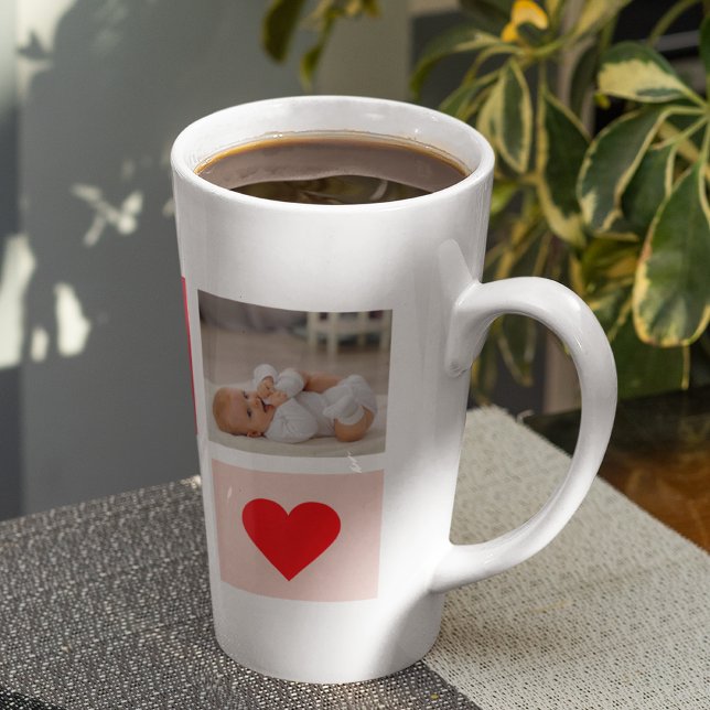 Modern Collage Photo Red & Pink Best Mom Ever Gift Latte Mug (Creator Uploaded)