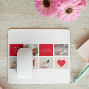 Modern Collage Photo Red & Pink Best Mom Ever Gift Mouse Pad