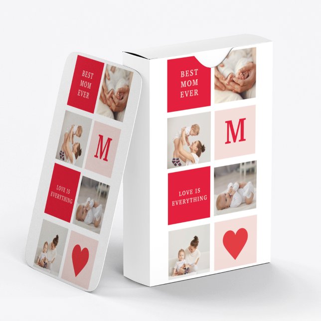 Modern Collage Photo Red & Pink Best Mom Ever Gift Playing Cards (Creator Uploaded)
