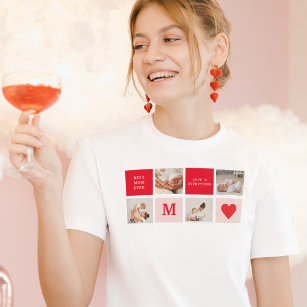 Modern Collage Photo Red & Pink Best Mom Ever Gift T-Shirt