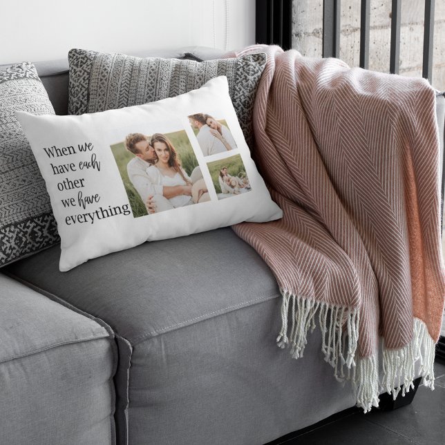 Modern Collage  Photo Romantic Couple Quote Gift Lumbar Pillow (Creator Uploaded)