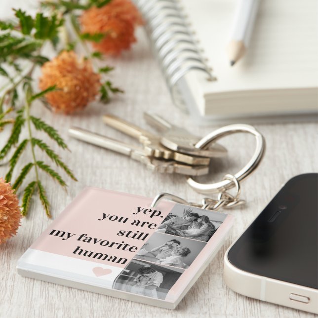 Modern Collage Photo & Romantic Lovely Quote Gift Keychain (Front Right)