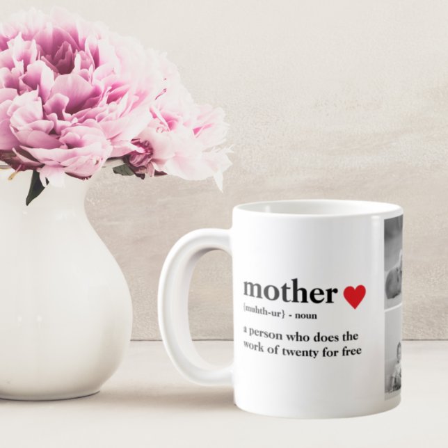 Modern Collage Photo & Text Red Heart Mother Gift Coffee Mug (Creator Uploaded)