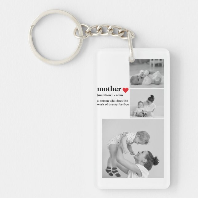 Modern Collage Photo & Text Red Heart Mother Gift Keychain (Front)