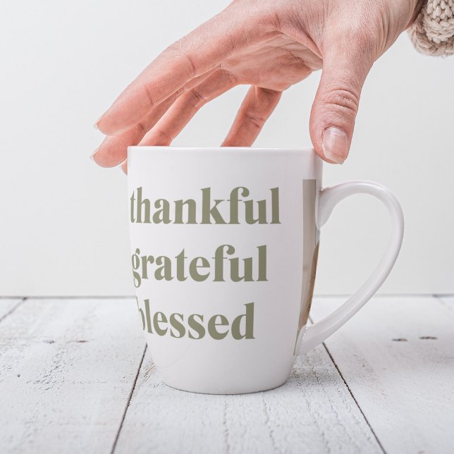 Modern Collage Three Photo | Happy Thanksgiving La Latte Mug (Creator Uploaded)