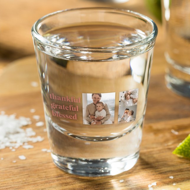 Modern Collage Three Photo | Happy Thanksgiving Shot Glass (Creator Uploaded)