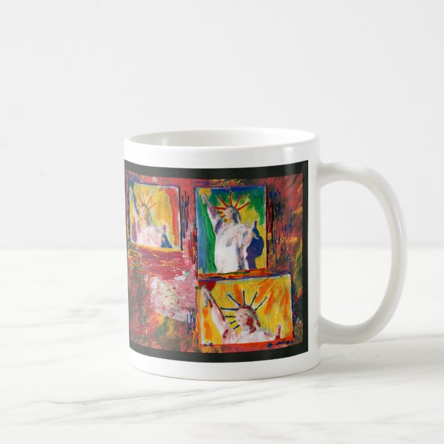 Modern collage watercolor statue of liberty Mug (Right)