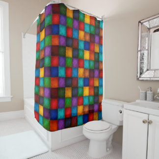 Modern Color Block Shower Curtain with Textured Pa