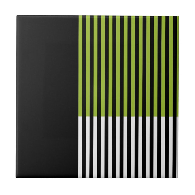 Modern Color Block Striped Lime Green Black White Tile (Front)