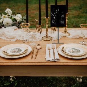 Modern Colorblock Guest Name List White on Black Table Number