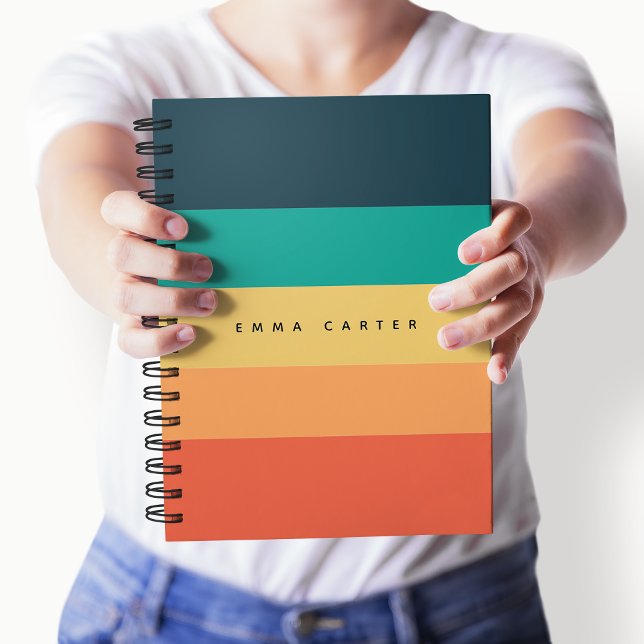 Modern Colorblock Horizontal Striped Monogram Notebook (Creator Uploaded)