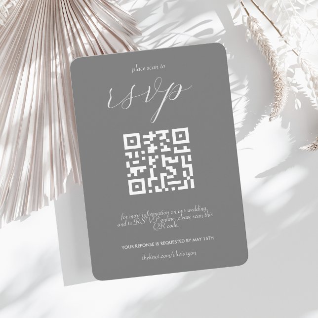 Modern Colorblock Wedding QR code | Dark Silver RSVP Card (Creator Uploaded)