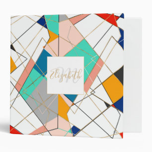 Modern Colorful Abstract Gold Geometric Strokes Binder