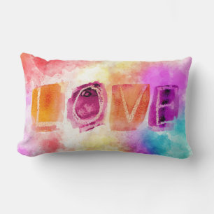 Modern Colorful Abstract Love in Watercolor Lumbar Pillow