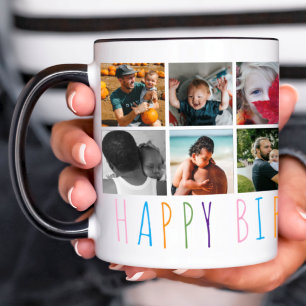 Modern Colorful Birthday 14 Photo Collage Mug