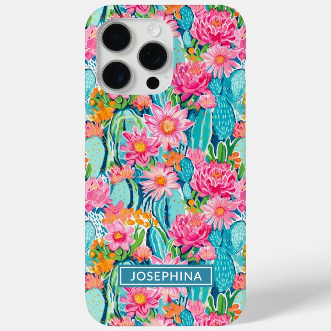 Modern Colorful Blooming Cacti Personalized Case-Mate iPhone Case (Back)