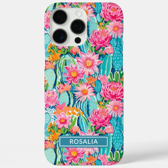 Modern Colorful Blooming Cacti Personalized Case-Mate iPhone Case (Back)