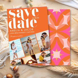 Modern Colorful Bright Orange Fun Wedding photo Save The Date