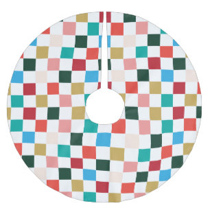 Modern Colorful Checkerboard Christmas Brushed Polyester Tree Skirt