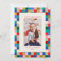 Modern Colorful Checkered Border Family Photo