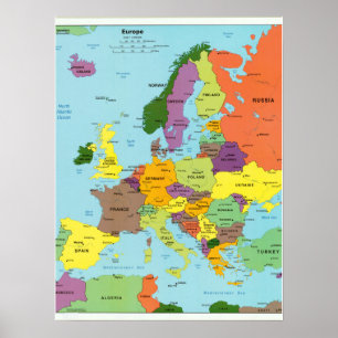 Modern Colorful Europe Map Poster