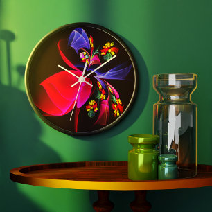 Modern Colorful Floral Abstract Art Pattern #06 Large Clock