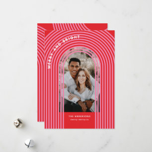 Modern colorful geometric abstract arch red pink holiday card