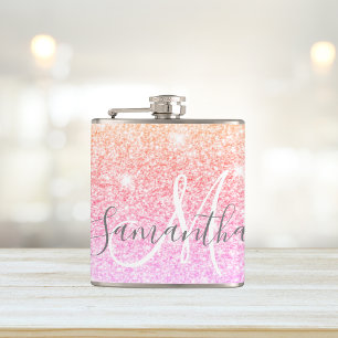 Modern Colorful Glitter Sparkles Personalized Name Hip Flask
