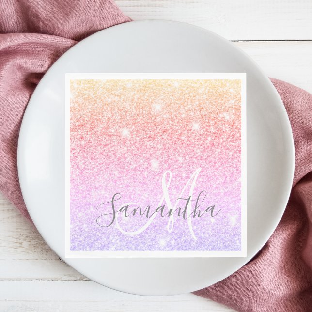 Modern Colorful Glitter Sparkles Personalized Name Napkin (Creator Uploaded)