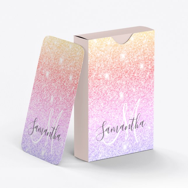 Modern Colorful Glitter Sparkles Personalized Name Playing Cards (Creator Uploaded)