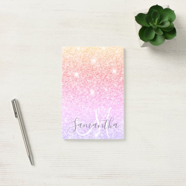 Modern Colorful Glitter Sparkles Personalized Name Post-it Notes (Office)