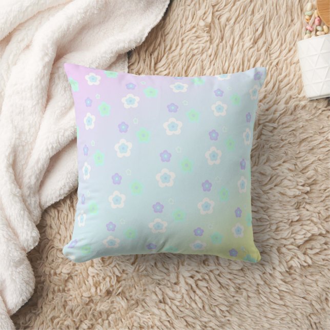 Modern colorful gradient blue flowers pattern Gift Throw Pillow (Blanket)