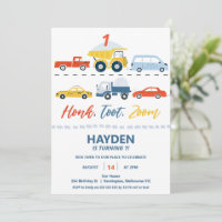 Modern Colorful Honk Toot Zoom Transport Birthday