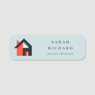 Modern Colorful House Logo Realtor Blue Red Orange Name Tag