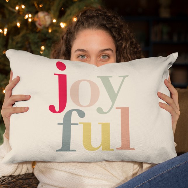 Modern Colorful Joyful Christmas Holiday Gift Lumbar Pillow (Creator Uploaded)