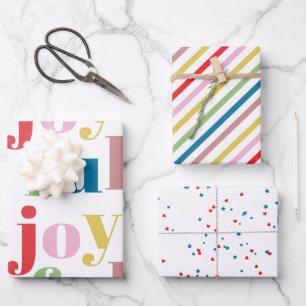 Modern Colorful Joyful Stripe Pattern Cute Holiday Wrapping Paper Sheet