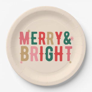 Modern Colorful Merry & Bright Paper Plate