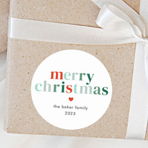 Modern Colorful Merry Christmas Classic Round Sticker