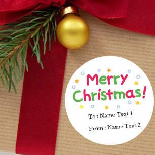 Modern Colorful Merry Christmas To From Classic Round Sticker