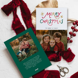 Modern Colorful Merry Christmas Two Photo Card